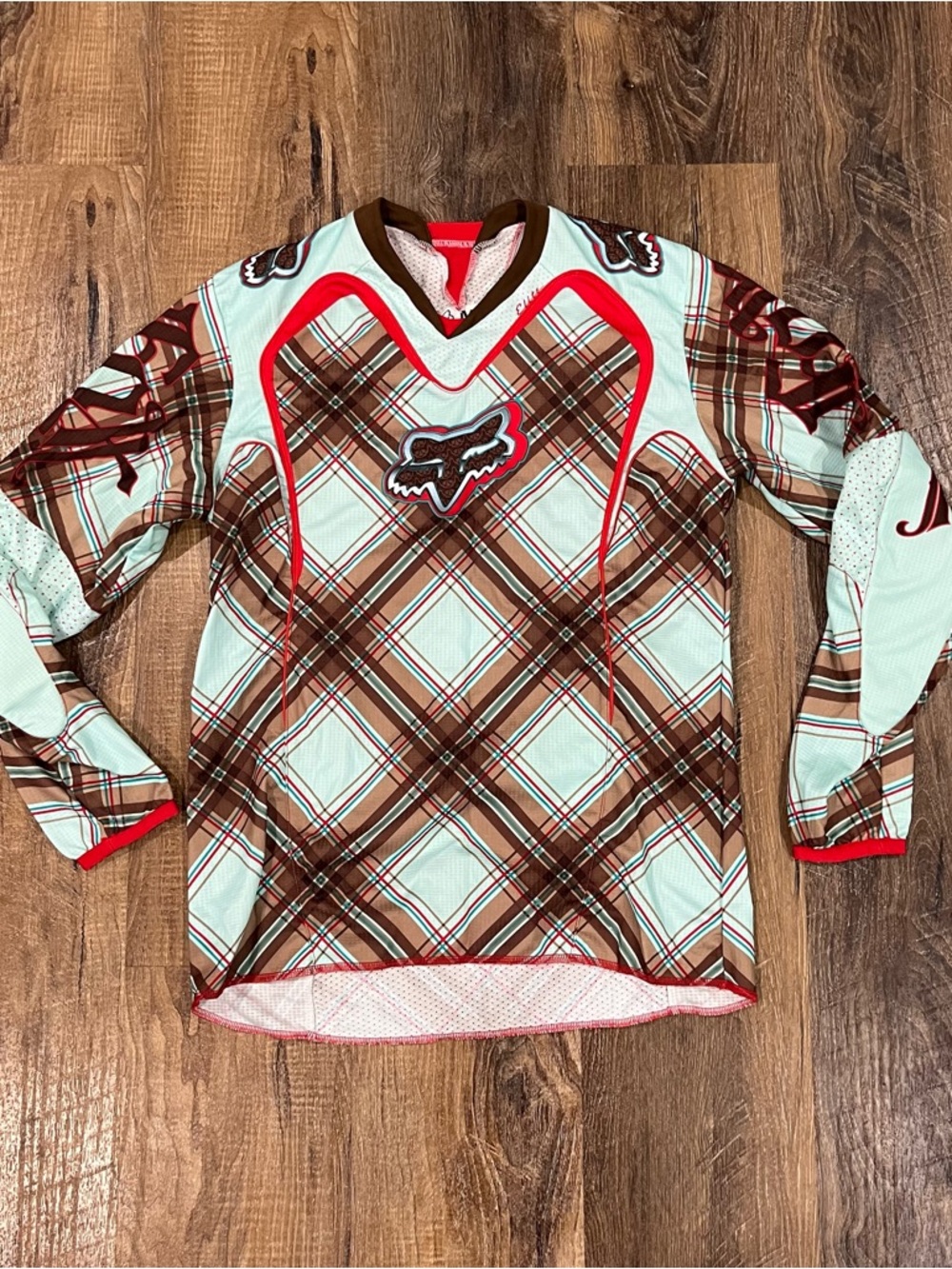 Fox Racing long sleeve plaid jersey Womens Medium Motorcross Biking Moto Pads